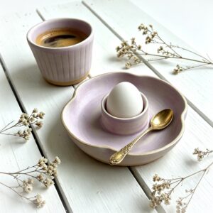 snídaňový set kalíšek a mistička na vajíčko Lilasatin